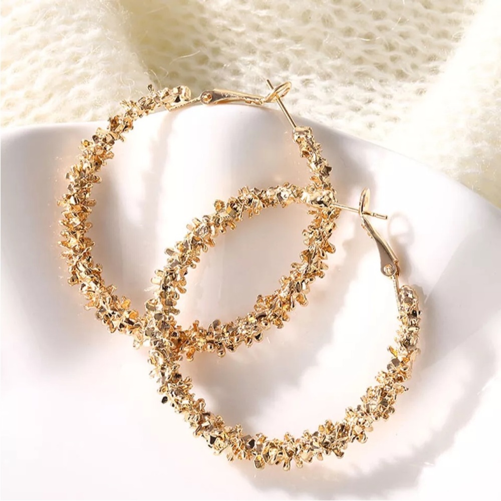 Beautiful New 18k Yellow Gold Over Silver Hoops